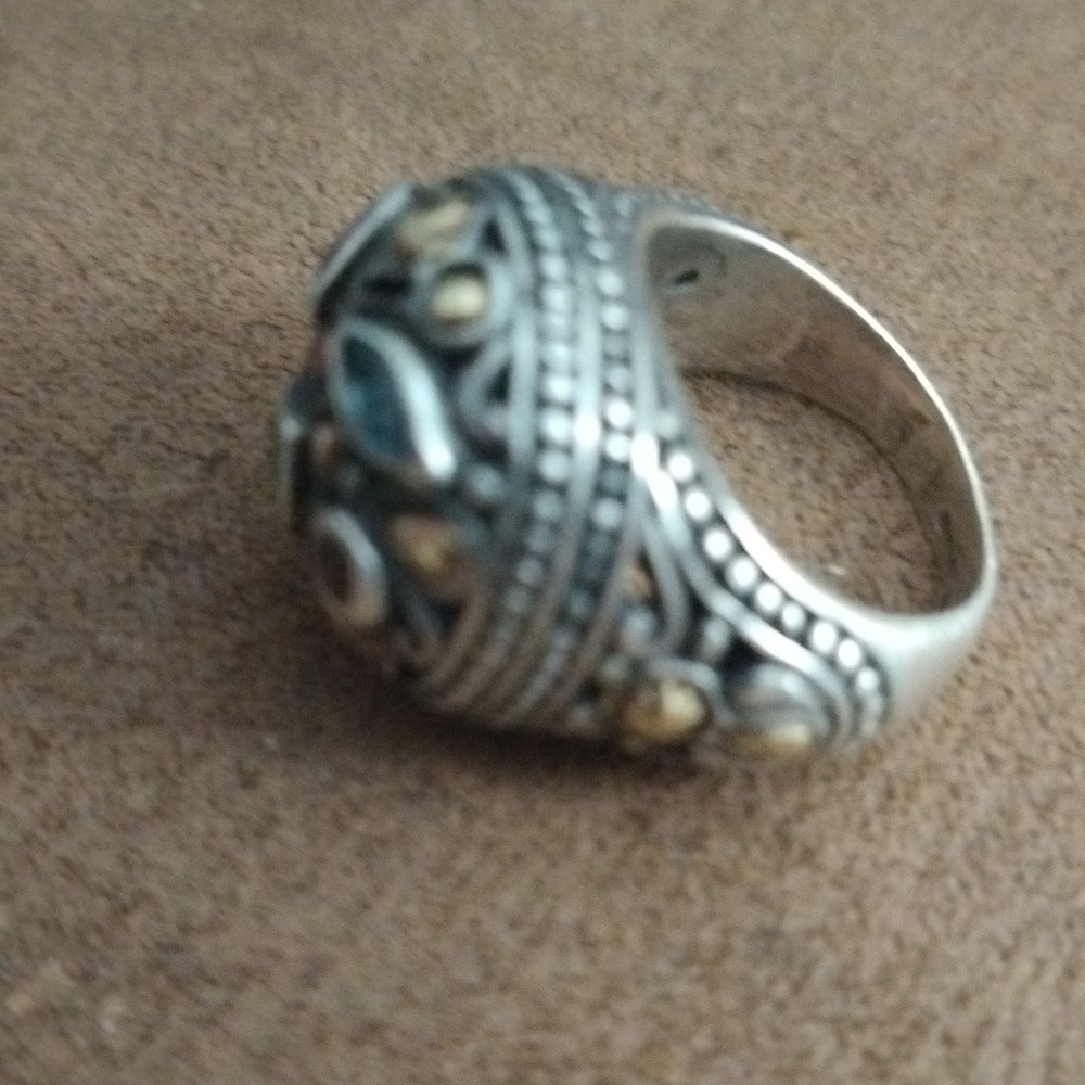 🔥Vintage Samuel Benham Sterling Silver 18 K gold W/Real Gemstones Cocktail Ring - Picture 3 of 11